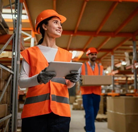 Profesional supervisando procesos en bodega dentro de la Especialización en Gestión de la Seguridad y Salud en el Trabajo de la Universidad de América